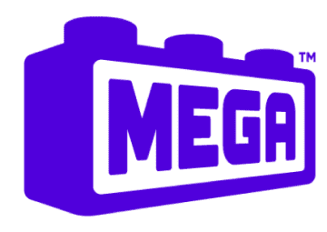 Purple Mega logo in the shape of a building block brick.