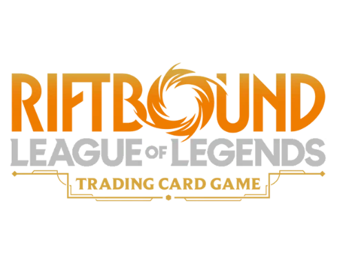Riftbound League of Legends Trading Card Game logo featuring an orange gradient title with a central swirling energy vortex icon.
