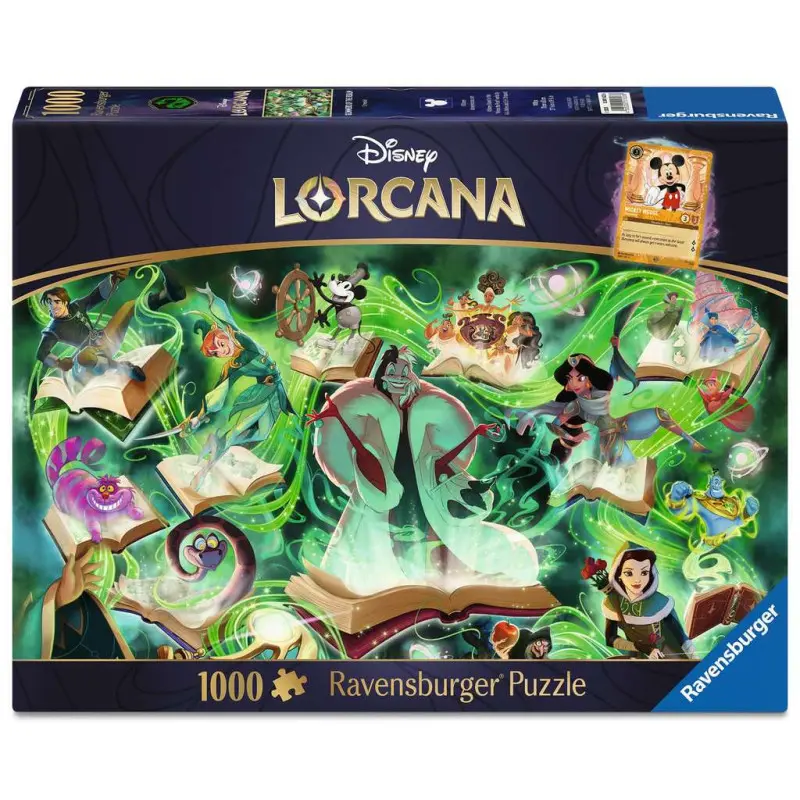 Disney Lorcana Puzzle - Emerald + Mickey Mouse Promo Card 