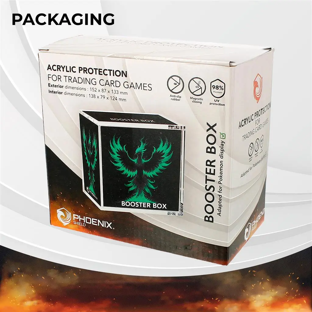 Phoenix Shield Acrylic Case for Pokmon TCG Booster Box Display - Magnetic  98% UV Protection