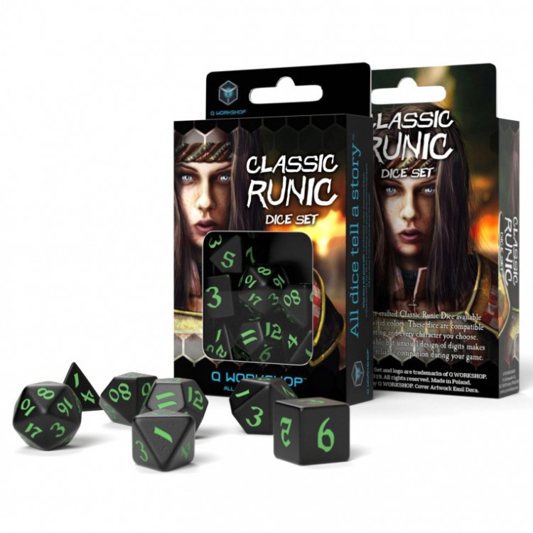 Q Workshop - Classic Runic Dice Set - Black & Green