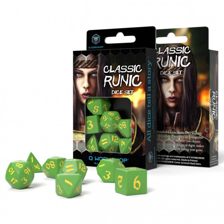 Q Workshop - Classic Runic Dice Set - Green & Yellow
