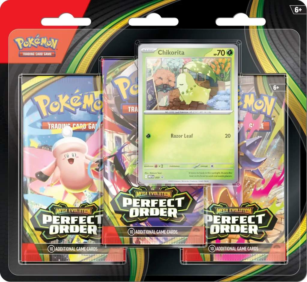 Pokémon TCG: Mega Evolution - Perfect Order 3 Booster Packs & Promo Card (Chikorita - 1 Random Set)